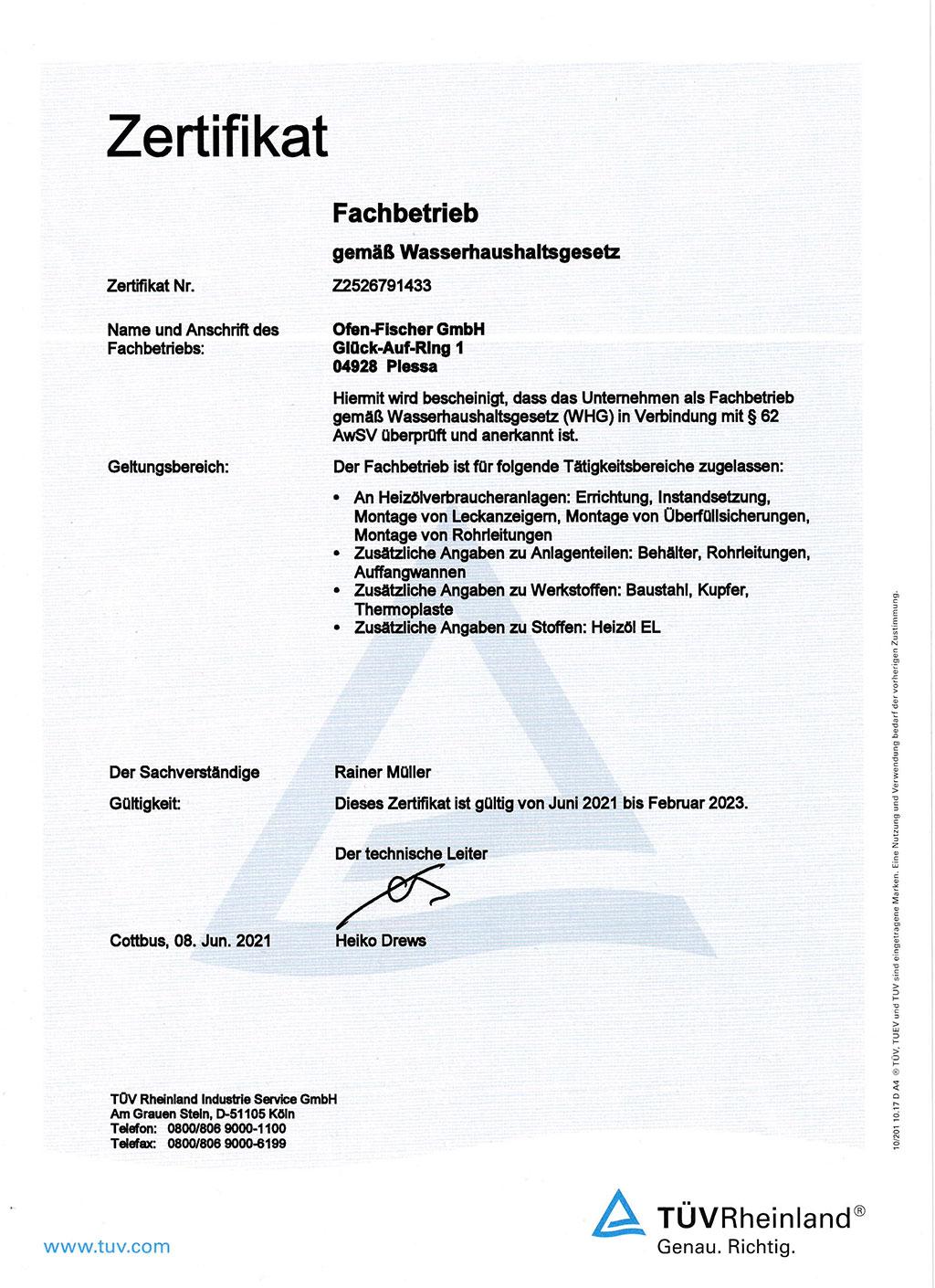 Fachbetrieb nach Wasserhaushaltsgesetz