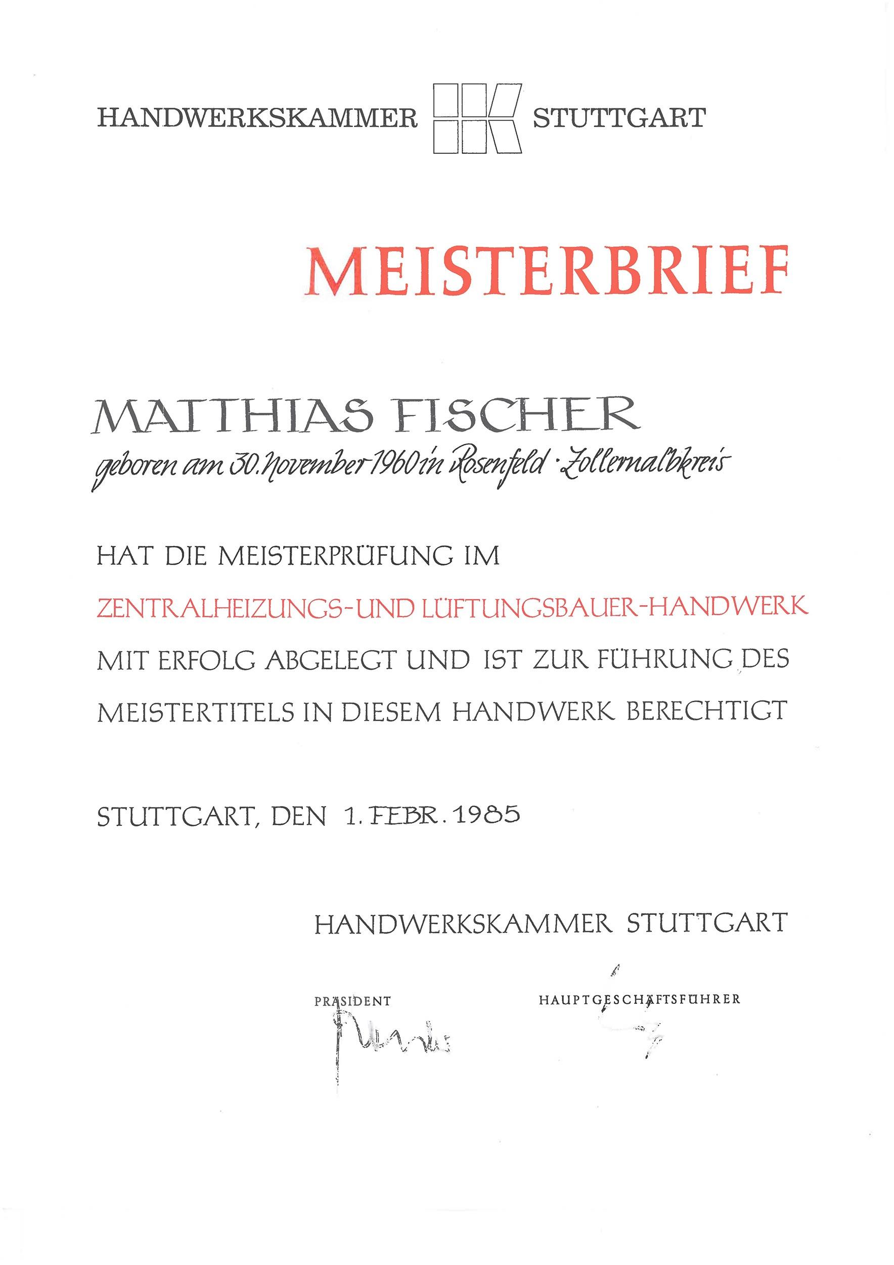 Meisterbrief Zentralheizungs- & Lüftungsbauer