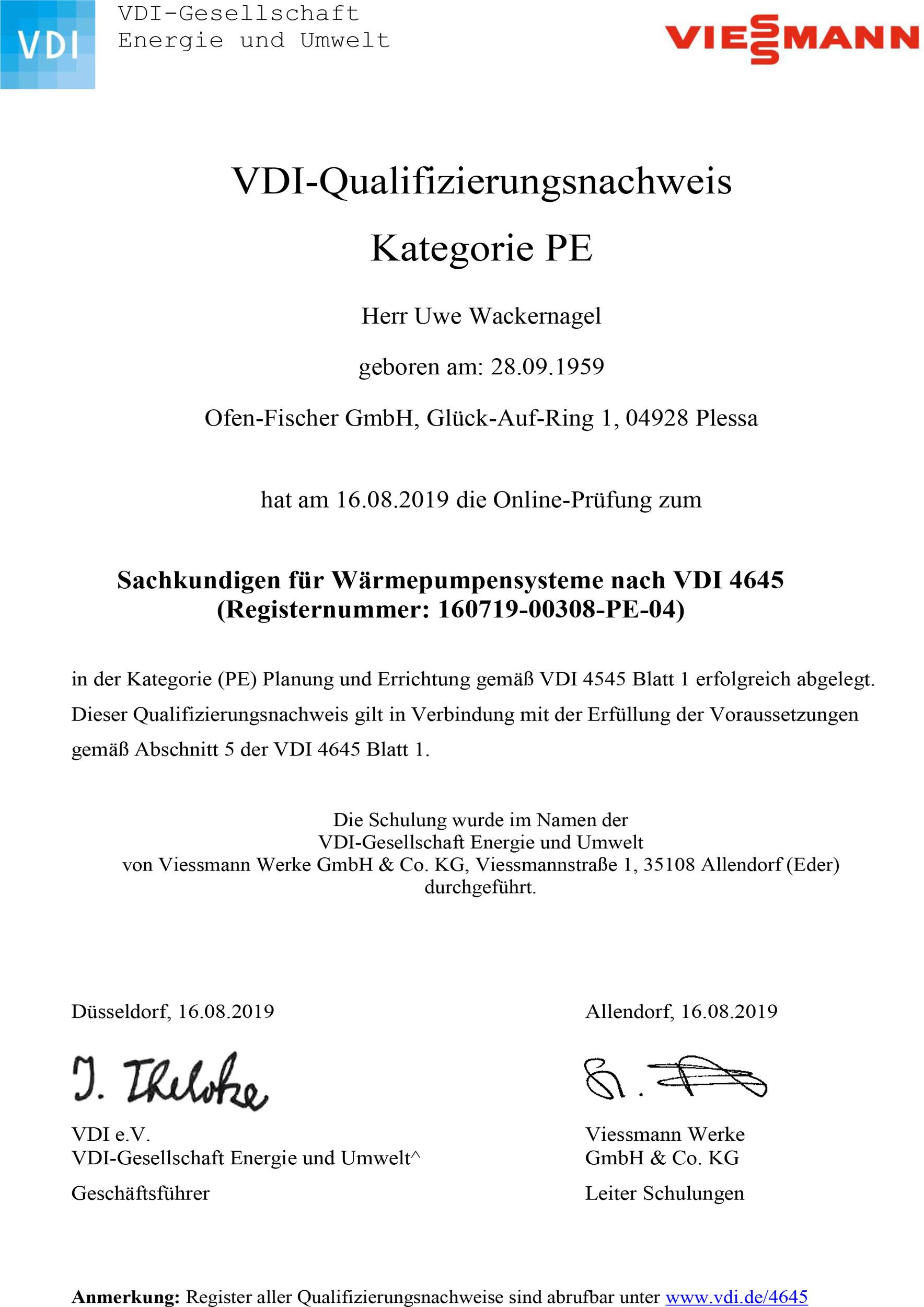 Sachkundiger Wärmepumpensysteme VDI 4645